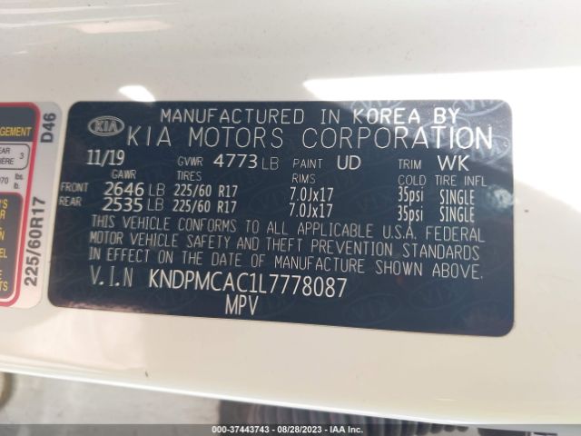KNDPMCAC1L7778087 KIA Sportage Lx