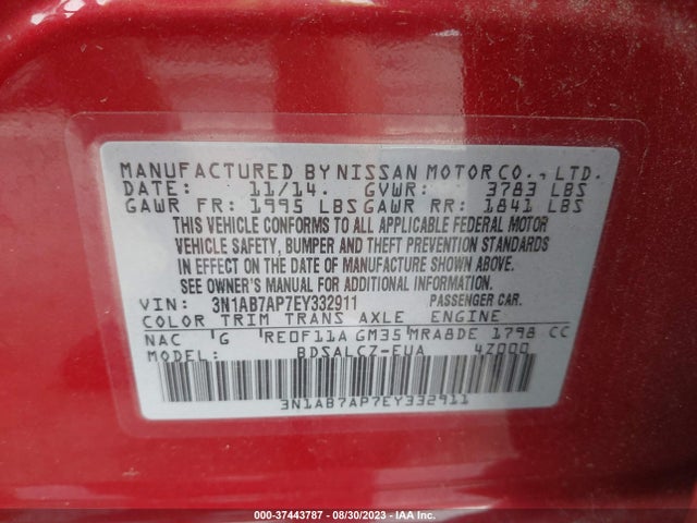 Nissan SENTRA S 2014 3N1AB7AP7EY332911 Image 9