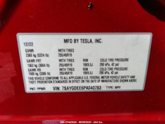 7SAYGDEE6PA040783 Tesla Model Y Long Range