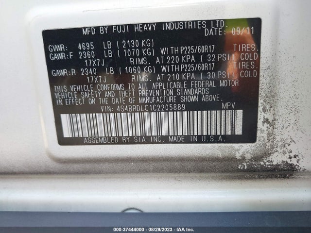 2012 SUBARU OUTBACK 3.6R LIMITED VIN: 4S4BRDLC1C2205889