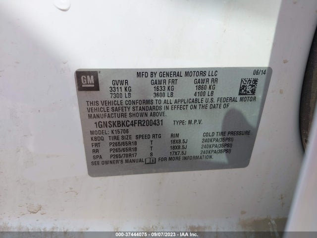 Chevrolet Tahoe Lt 2015 1GNSKBKC4FR200431 Image 9