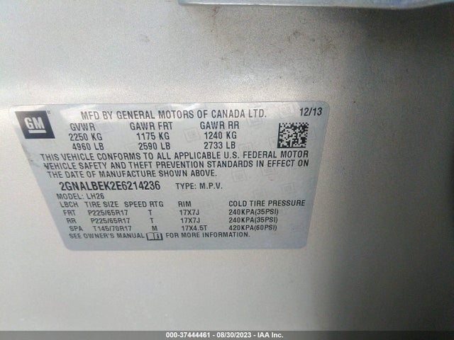 Chevrolet EQUINOX LT 2014 2GNALBEK2E6214236 Image 9