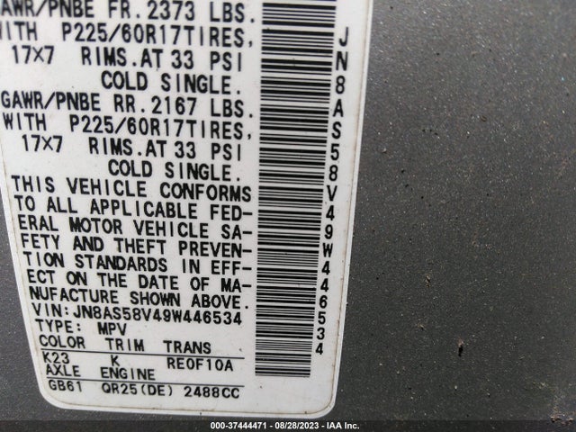 2009 NISSAN ROGUE SL VIN: JN8AS58V49W446534