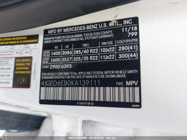 4JGED6EB0KA139111 Mercedes-Benz Gle Amg Gle 43