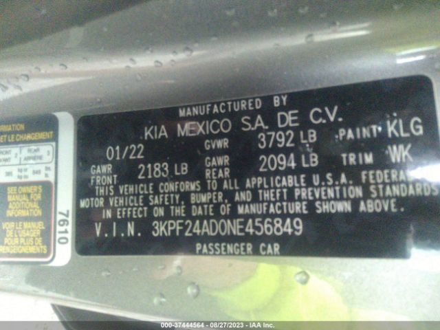 3KPF24AD0NE456849 KIA Forte Lxs