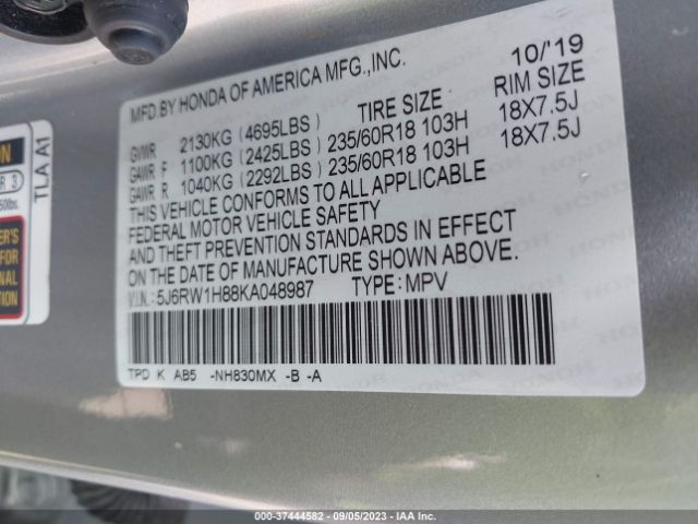 5J6RW1H88KA048987 Honda Cr-v Ex-l