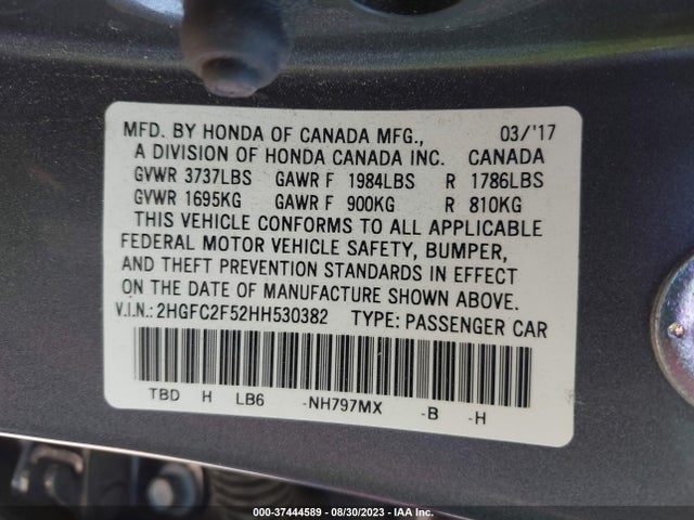 2017 HONDA CIVIC SEDAN LX VIN: 2HGFC2F52HH530382