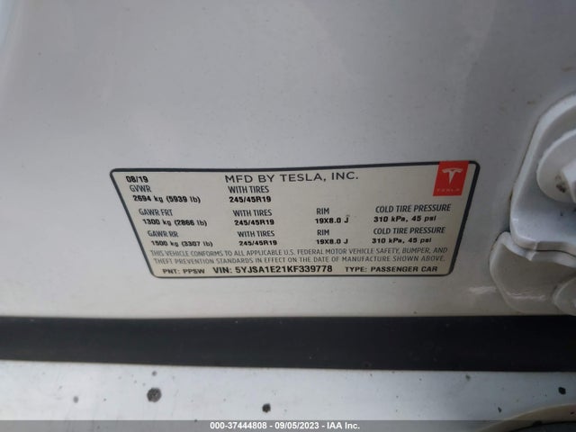Tesla MODEL S 2019 5YJSA1E21KF339778 Image 9