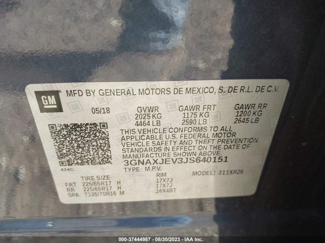 Chevrolet EQUINOX LT 2018 3GNAXJEV3JS640151 Image 9