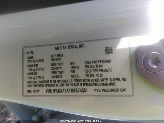2021 Tesla 3, VIN: 5YJ3E1EA1MF874581