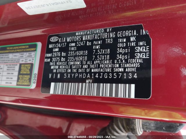 5XYPHDA14JG357134 KIA SORENTO EX