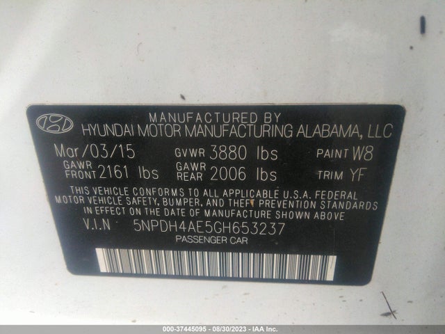 2016 HYUNDAI ELANTRA SE VIN: 5NPDH4AE5GH653237