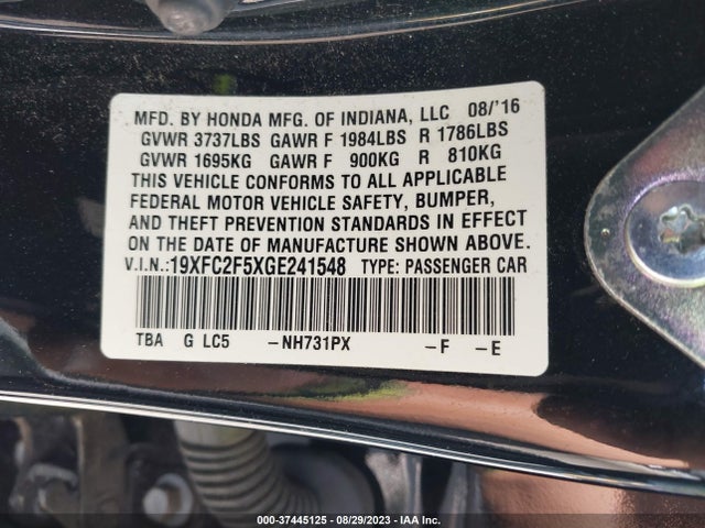 Honda Civic Sedan Lx 2016 19XFC2F5XGE241548 Image 9