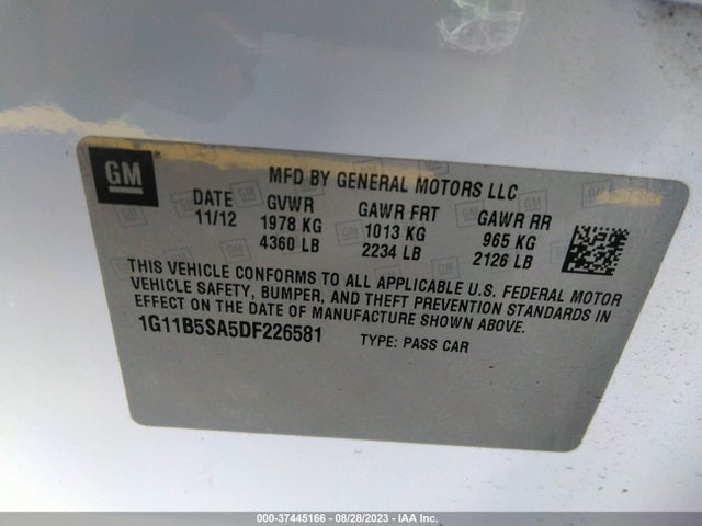 2013 CHEVROLET MALIBU LS VIN: 1G11B5SA5DF226581