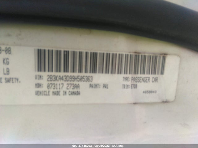 2009 DODGE CHARGER SE VIN: 2B3KA43D99H505363