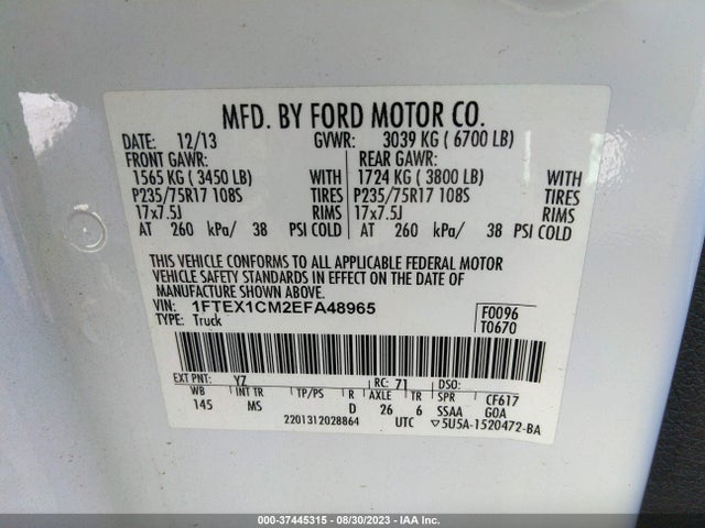 2014 FORD F-150 XLT VIN: 1FTEX1CM2EFA48965