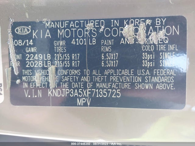 KIA SOUL + 2015 KNDJP3A5XF7135725 Image 9