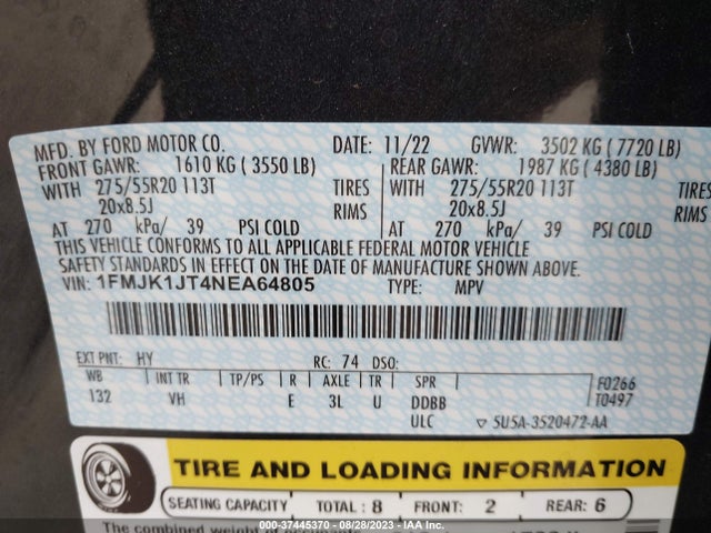 Ford Expedition Max Xlt 2022 1FMJK1JT4NEA64805 Image 9