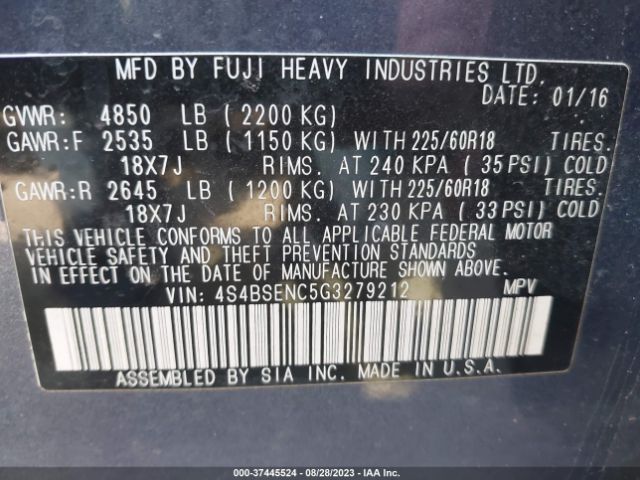 4S4BSENC5G3279212 Subaru Outback 3.6r Limited