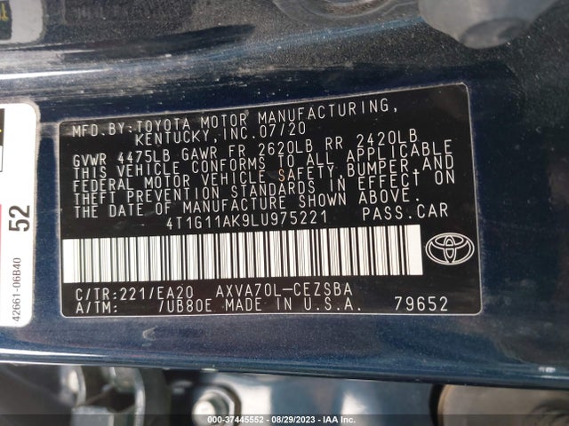 Toyota CAMRY SE 2020 4T1G11AK9LU975221 Image 9