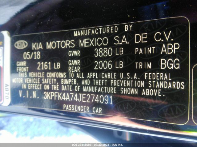 3KPFK4A74JE274091 KIA FORTE LX