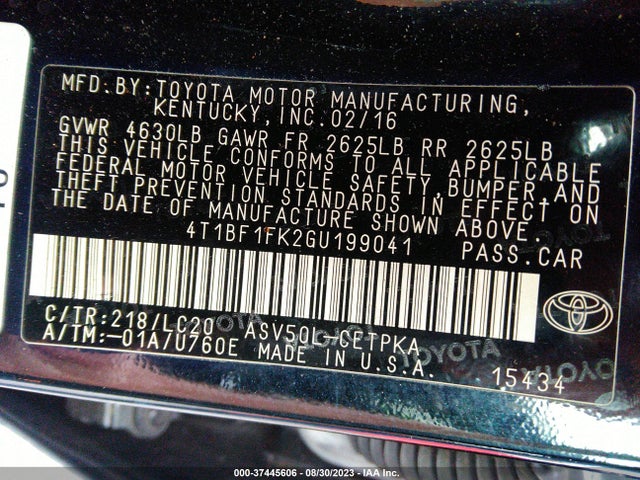 Toyota CAMRY XSE 2016 4T1BF1FK2GU199041 Image 9