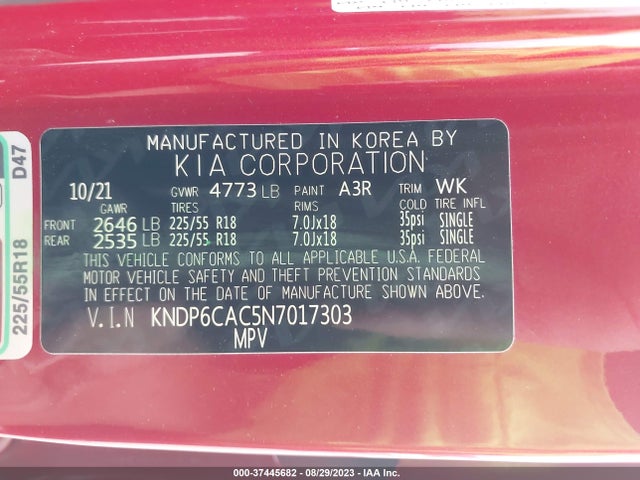 2022 KIA SPORTAGE NIGHTFALL VIN: KNDP6CAC5N7017303