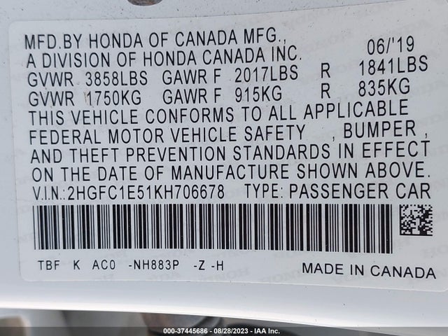 Honda CIVIC SI SEDAN 2019 2HGFC1E51KH706678 Image 9