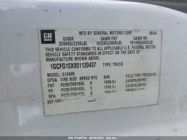 2005 CHEVROLET EXPRESS CARGO VAN VIN: 1GCFG15X851120437