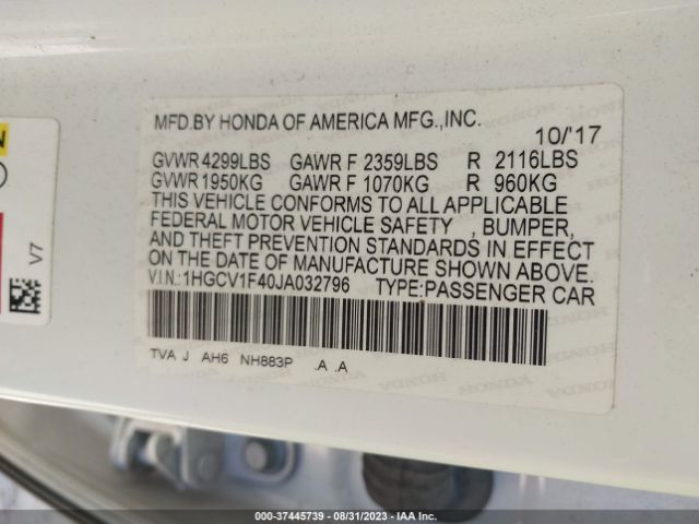 1HGCV1F40JA032796 Honda Accord Sedan Ex 1.5t