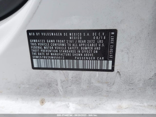 3VWC57BU2KM059913 Volkswagen Jetta S/se/r-line