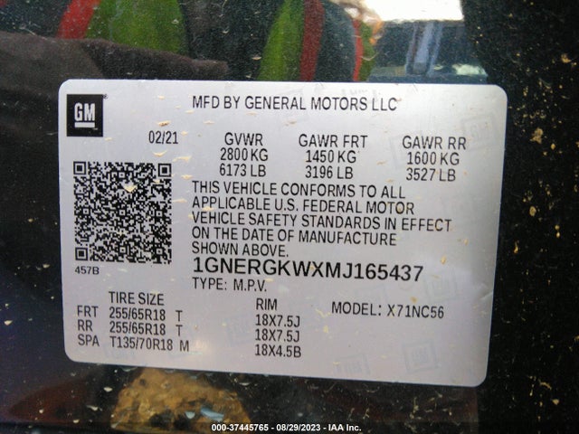 Chevrolet Traverse Lt Cloth 2021 1GNERGKWXMJ165437 Image 9
