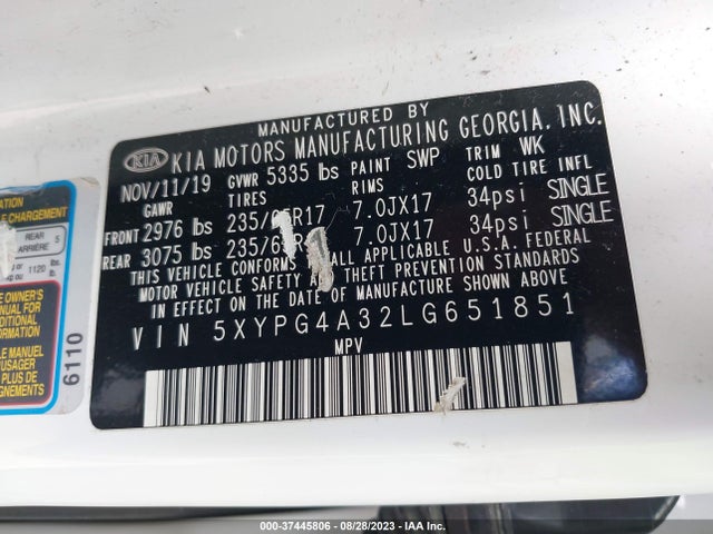 KIA SORENTO LX 2020 5XYPG4A32LG651851 Image 9
