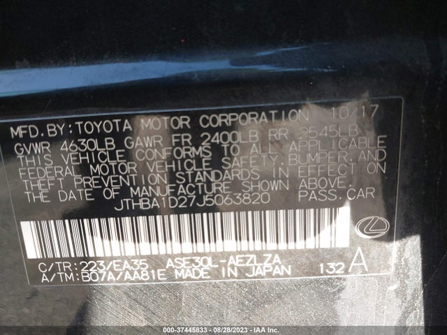 JTHBA1D27J5063820 Lexus Is Is 300