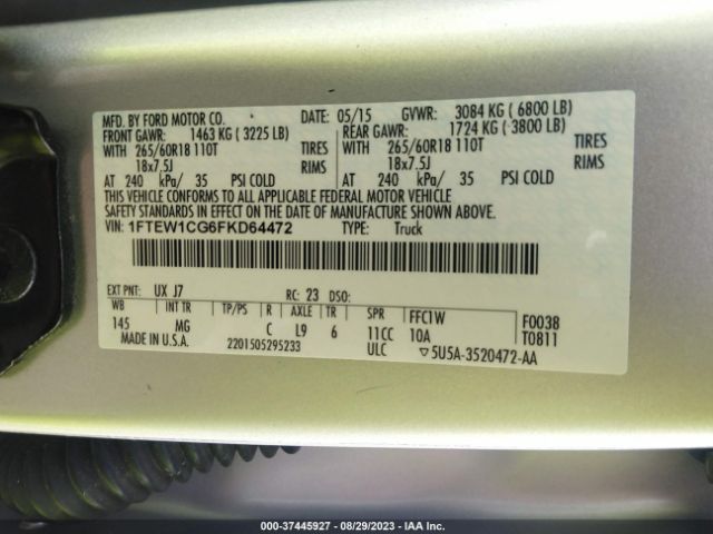 1FTEW1CG6FKD64472 Ford F-150 Xl/lariat