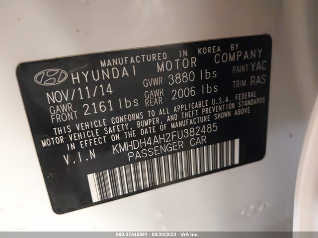 2015 HYUNDAI ELANTRA SPORT VIN: KMHDH4AH2FU382485