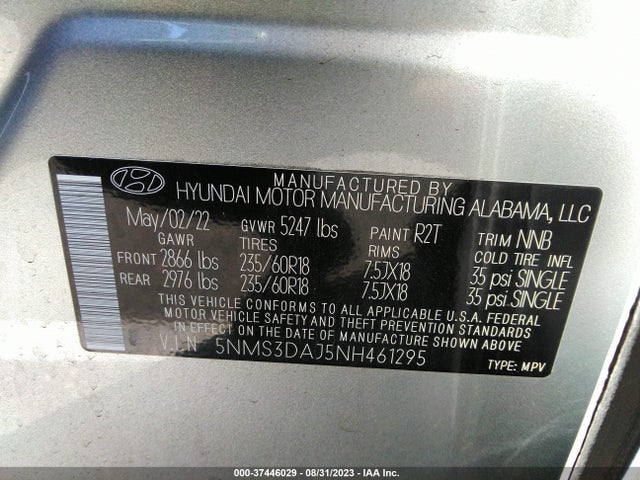 Hyundai Santa Fe Sel 2022 5NMS3DAJ5NH461295 Image 9