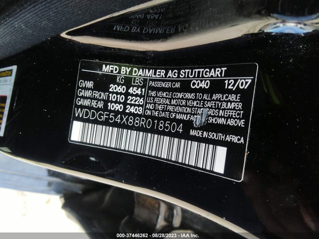 2008 MERCEDES-BENZ C-CLASS 3.0L VIN: WDDGF54X88R018504