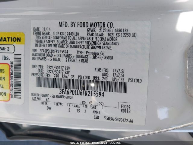 3FA6P0LU6FR215594 Ford Fusion Se Hybrid