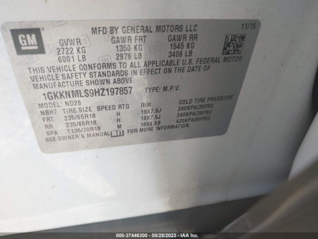 1GKKNMLS9HZ197857 GMC ACADIA SLT