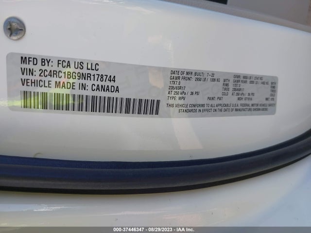 2C4RC1BG9NR178744 Chrysler Pacifica Touring L