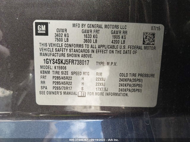 1GYS4SKJ5FR738017 Cadillac Escalade Esv Luxury