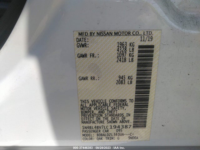 Nissan Altima 2.5 S 2020 1N4BL4BV7LC194387 Image 9