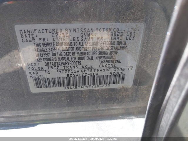 2015 NISSAN SENTRA S VIN: 3N1AB7AP4FY306879