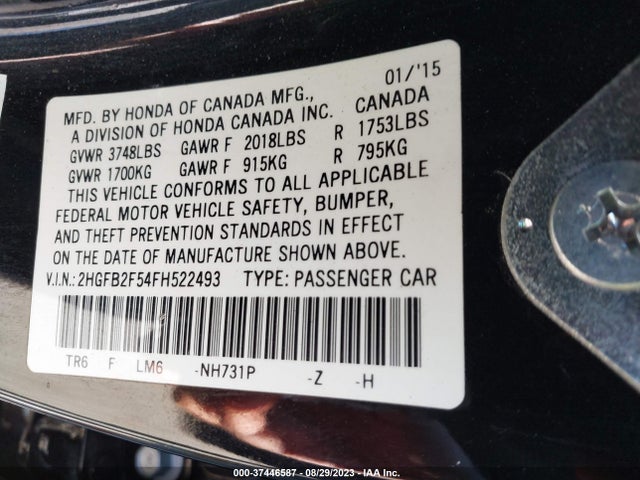 Honda Civic Sedan Lx 2015 2HGFB2F54FH522493 Image 15