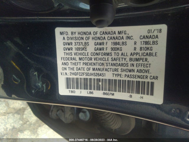 Honda Civic Lx 2018 2HGFC2F50JH526451 Image 9