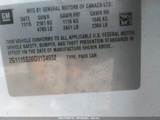 Chevrolet IMPALA LT 2016 2G1115S36G9134932 Image 9