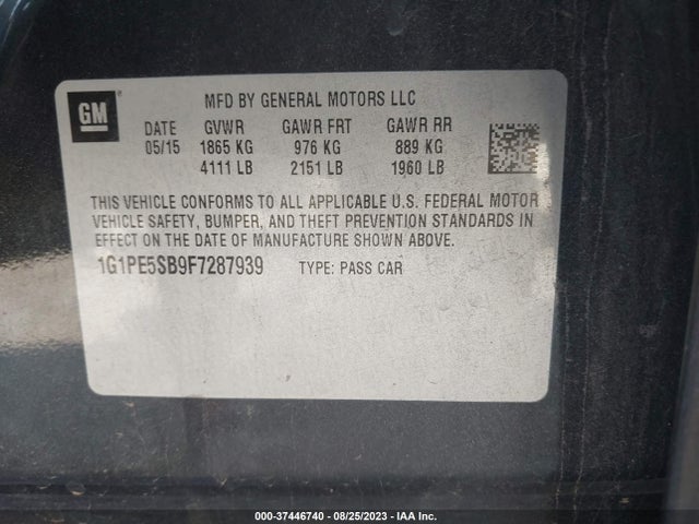 Chevrolet CRUZE LT 2015 1G1PE5SB9F7287939 Image 9