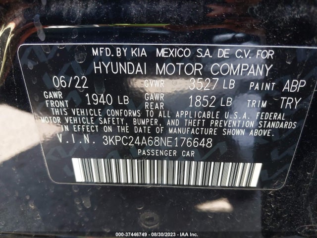 Hyundai Accent Sel 2022 3KPC24A68NE176648 Image 9