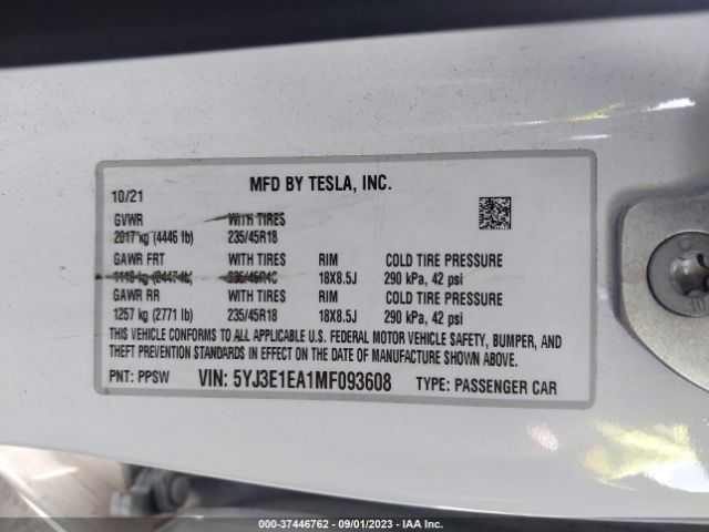 5YJ3E1EA1MF093608 Tesla Model 3 Standard Range Plus